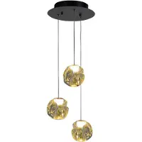 Highlight Hanglamp Melina zwart met amber glas 3-lichts