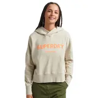 Superdry Dames Core Sport kort vierkant uitgesneden sweatshirt met beige capuchon (16), Casual, Katoen, Lange mouwen W2011829A
