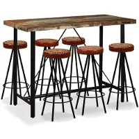 vidaXL Barset massief gerecycled hout, echt leer en canvas 7-delig