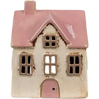 Clayre & Eef Waxinelichthouder Huis 13x10x16 cm Beige Roze Keramiek Theelichthouder Beige Theelichthouder
