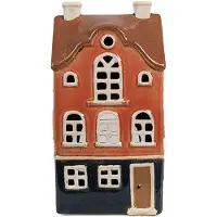Clayre & Eef Waxinelichthouder Huis 12x9x22 cm Oranje Keramiek Theelichthouder Oranje Theelichthouder