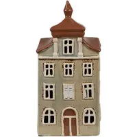 Clayre & Eef Waxinelichthouder Huis 12x9x25 cm Groen Bruin Keramiek Theelichthouder Groen Theelichthouder