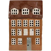 Clayre & Eef Waxinelichthouder Huis 17x11x24 cm Bruin Keramiek Theelichthouder Bruin Theelichthouder