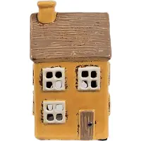 Clayre & Eef Waxinelichthouder Huis 9x9x15 cm Geel Bruin Keramiek Theelichthouder Geel Theelichthouder