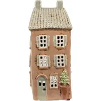 Clayre & Eef Waxinelichthouder Huis 12x9x28 cm Bruin Beige Keramiek Theelichthouder Bruin Theelichthouder