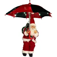 Duif Santabrella kersthanger kerstman met Led verlichting - 30 cm - Rood en Groen