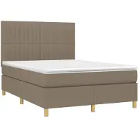vidaXL Boxspring met matras en LED stof taupe 140x190 cm