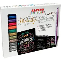 Alpino Set Lettering Metallic 12 Double-ended Markers And Accessories Veelkleurig