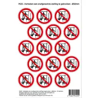 Stickerkoning Pictogram sticker P025 - Verboden een onafgewerkte stelling te gebruiken - Ø 50mm - 15 stickers op 1 vel