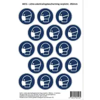 Stickerkoning Pictogram sticker M016 - Mondkapje verplicht mondmasker ademhalingsbescherming - Ø50 mm - 15 stickers op 1 vel - Corona