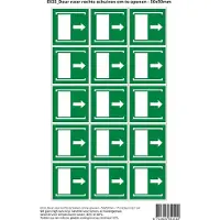 Stickerkoning Pictogram sticker E033 Deur naar rechts schuiven om te openen - 50x50mm 15 stickers op 1 vel