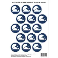 Stickerkoning Pictogram sticker M031 - Gebruik de verstelbare kap van de tafelzaag - Ø50 mm - 15 stickers op 1 vel