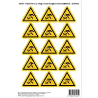 Stickerkoning Pictogram sticker W031 - Handverbrijzeling tussen buigbank en materiaal - Δ50mm - 15 stickers op 1 vel