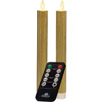 Annas collection Dinerkaars ribbel wax led bewegende vlam op batterij met afstandsbediening 2 stuks h23 cm goud Anna's Collection