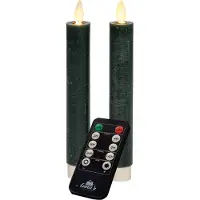 Annas collection Dinerkaars wax led bewegende vlam op batterij met afstandsbediening 2 stuks h18 cm antiek groen Anna's Collection