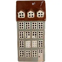 Clayre & Eef Waxinelichthouder Huis 15x11x30 cm Grijs Bruin Keramiek Theelichthouder Grijs Theelichthouder