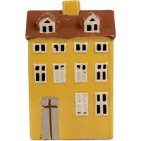 Clayre & Eef Waxinelichthouder Huis 12x8x18 cm Geel Bruin Keramiek Theelichthouder Geel Theelichthouder