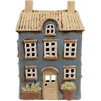 Clayre & Eef Waxinelichthouder Huis 16x10x23 cm Blauw Beige Keramiek Theelichthouder Blauw Theelichthouder