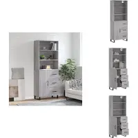 vidaXL Hoge Kast - Hoge Kasten - Dressoir - Buffetkast - -Hoge-kast-69-5x34x180-cm-bewerkt-hout-grijs-sonoma-eikenkleurig