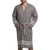 Lalay - hamam badjas Krem Sultan - dark grey - M - dames heren badjas - sauna badjas - dunne badjas - 100% gekamd katoen