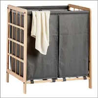 MARBEAUX Wasmand - 2 Vakken - Wassorteerder - Grijs - Bamboe - 59,5x33cm