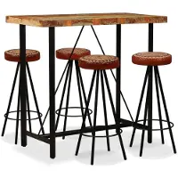 vidaXL Barset massief gerecycled hout, echt leer en canvas 5-delig
