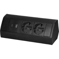 ORNO Hoekstekkerdoos - Stekkerblok met 2 Stopcontacten - Verdeelstekker met USB A & C - Opbouw Stekkerdoos met 60 cm kabel - Zwart