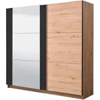 Vente-unique Kledingkast met 2 schuifdeuren PHILADELPHIE - Met spiegel - L217 cm - Eiken en zwart