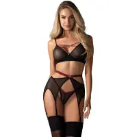 Obsessive - Novenes 3 Piece Set Lingerie set - Zwart