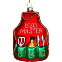 HD Collection Ornament kerstbal Barbecue Schort Glas Rood 10.9 cm