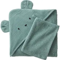 Vertbaudet Badcape + handschoen van biologisch katoenen gaas*, Oeko-Tex. groen
