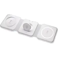 OOQE QCharge Pro - 3-in-1 Draadloze Oplader | 15W Snellader | Magnetisch | Opvouwbaar | Geschikt voor Samsung, iPhone & Android | Geschikt voor Apple Watch, Airpods, Galaxy Buds | Reisbestendig | Wit