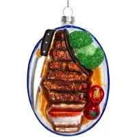 HD Collection Ornament kerstbal Biefstuk Bord Glas Multi 11.5 cm