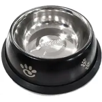 Nobleza RVS voerbakje voor hond en kat - Maat S - Inhoud 150 ml - Anti slip - Voerbak met print - RVS voerbak - Zwart