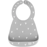 BUMKINS Silicone Bib - Siliconen Slab met Opvangbakje - Slabbetje voor Baby en Peuter - Waterdicht - Vaatwasserbestendig - BPA-vrij - Baby Led Weaning BLW - Hearts Hartjes - Grijs Wit - 6-24 maanden