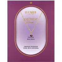 Lucardi Dames Stalen goldplated ketting met geboortesteen hanger februari - Ketting - Staal - Goudkleurig - 43 cm