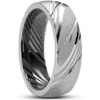 Lucleon Fortis | 7 mm Zilverkleurige en Gunmetal Ring van Damascusstaal