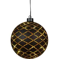 Anna's Collection Kersthanger Cosma Bal Zwart Met Verlichting D 15 Cm