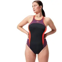 Speedo High Neck Splice Cross Back Swimsuit Zwart UK 32 Vrouw