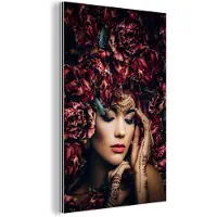 MuchoWow Aluminium schilderij 20x30 cm - Wanddecoratie metaal - Vrouw - Bloemen - Henna - Portret - Metalen muurdecoratie woonkamer - Decoratie industrieel - Foto op dibond - Industriële accessoires slaapkamer