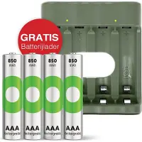 GP ReCyko batterijlader AA AAA + 4 stuks AAA batterijen oplaadbaar, 850mAh | batterij oplader en oplaadbare batterijen AAA
