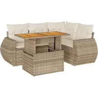 vidaXL 5-delige tuinmeubelset met kussens, beige, van polyrotan