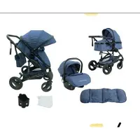 Bambino Mino kinderwagen 3 in 1 -blauw -- kinderwagen - reiswieg - autostoel - luiertas - voetenzak - bekerhouder - matrasje