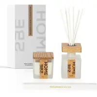2BEHOME Geurkaars & Geurstokjes Giftset - White Musk - Wooden Luxury Collection - Geschenkset - Cadeau - Wit