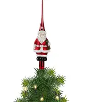 Merkloos Kerst piek van glas met kerstman H28 cm - kerstboompieken