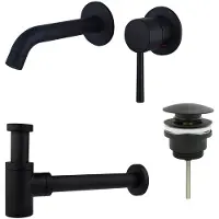 FortiFura Calvi Wastafelkraanset - inbouw wastafelkraan - klikwaste plug - verlaagde design sifon - mat zwart SW377837/SW696199/SW696215