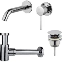 FortiFura Calvi Wastafelkraanset - inbouw wastafelkraan - klikwaste plug - verlaagde design sifon - Chroom SW377814/SW696203/SW696219