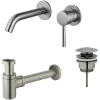 FortiFura Calvi Wastafelkraanset - inbouw wastafelkraan - klikwaste plug - verlaagde design sifon - PVD - geborsteld RVS SW377860/SW696201/SW696217