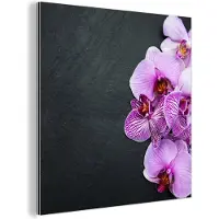 MuchoWow Aluminium schilderij 90x90 cm - Wanddecoratie metaal - Orchidee - Bloemen - Roze - Flora - Metalen muurdecoratie woonkamer - Decoratie industrieel - Foto op dibond - Industriële accessoires slaapkamer
