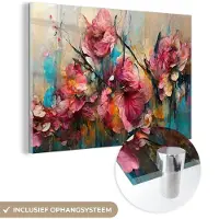 MuchoWow Glasschilderij 180x120 cm - Schilderij acrylglas - Kunst - Bloemen - Roze - Rozen - Natuur - Foto op glas - Muurdecoratie woonkamer - Wanddecoratie slaapkamer - Schilderijen